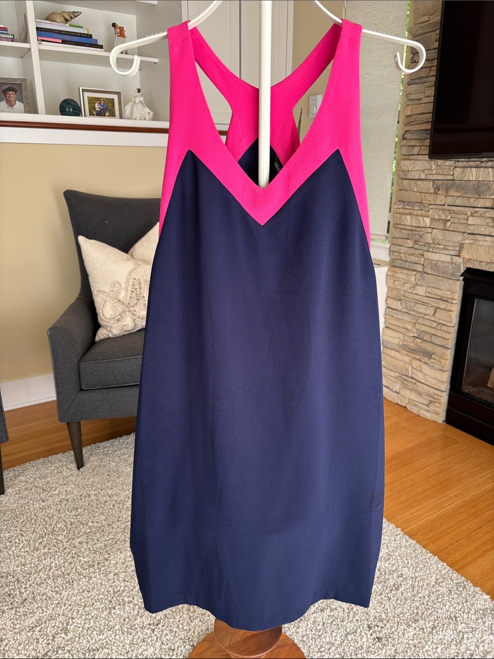 Felicity & Coco Navy and Hot Pink Sleeveless V-Neck Racerback Dress